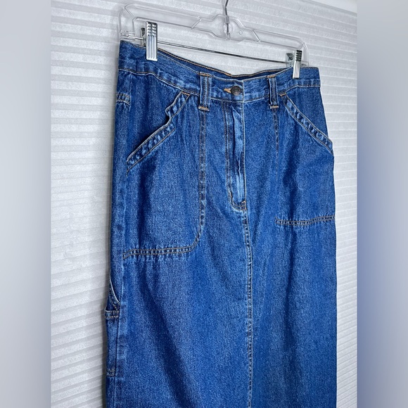 Vintage Bill Blass Long Denim Dark Blue Jean Skirt Size 10 Cotton Boho Western - Picture 2 of 11